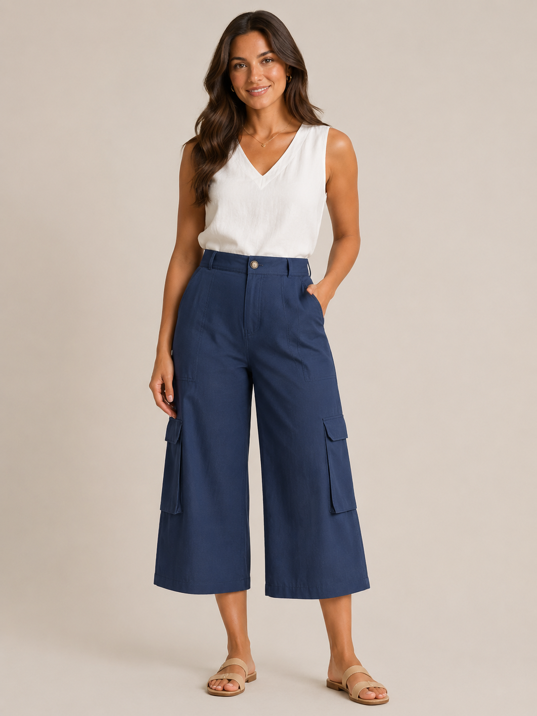 Trinette - Dames cargoculotte met klepzakken en 7/8-lengte