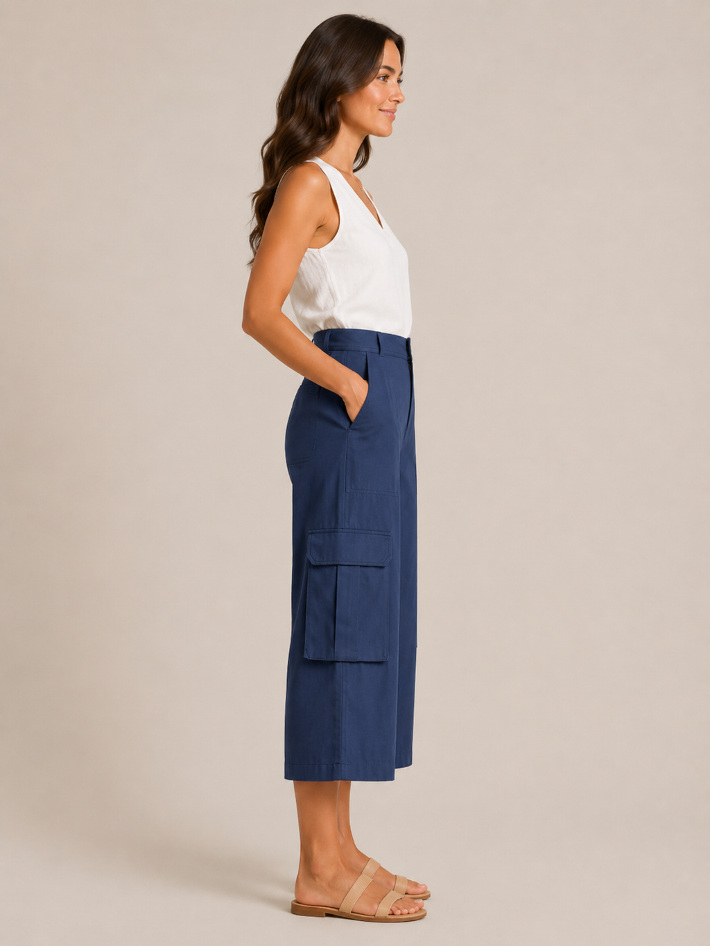 Trinette - Dames cargoculotte met klepzakken en 7/8-lengte