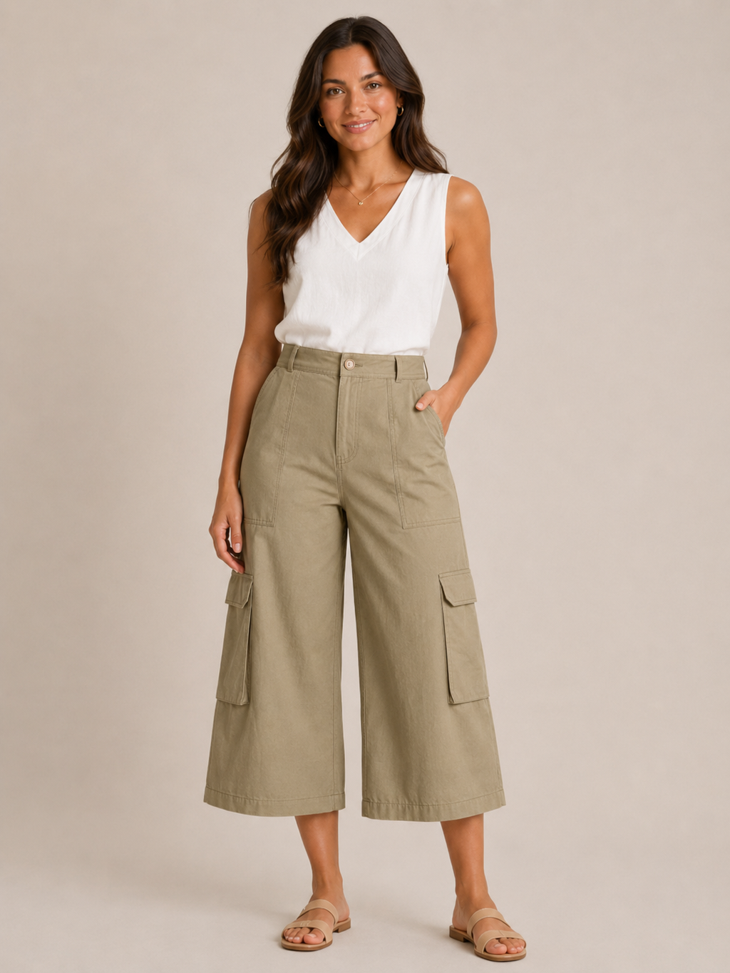 Trinette - Dames cargoculotte met klepzakken en 7/8-lengte