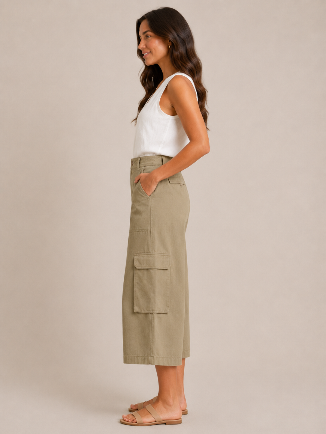 Trinette - Dames cargoculotte met klepzakken en 7/8-lengte