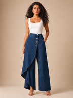 Taneira - Dames palazzobroek met asymmetrische overslag en knoopdetails