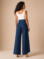 Taneira - Dames palazzobroek met asymmetrische overslag en knoopdetails