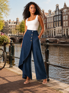 Taneira - Dames palazzobroek met asymmetrische overslag en knoopdetails