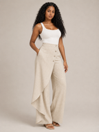 Taneira - Dames palazzobroek met asymmetrische overslag en knoopdetails