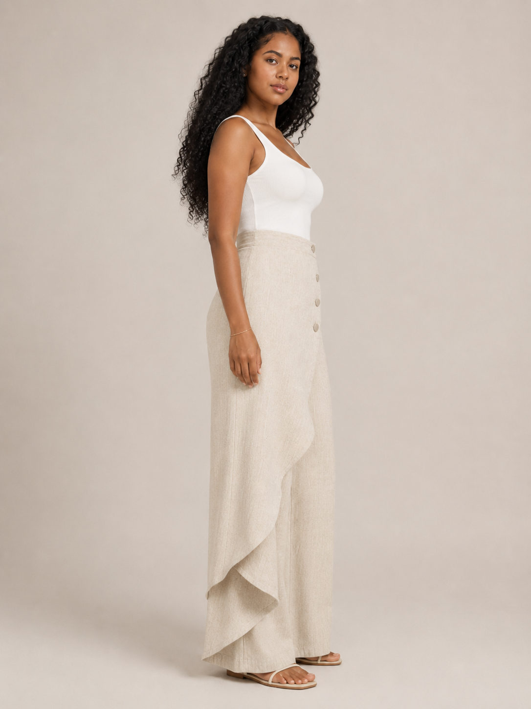 Taneira - Dames palazzobroek met asymmetrische overslag en knoopdetails