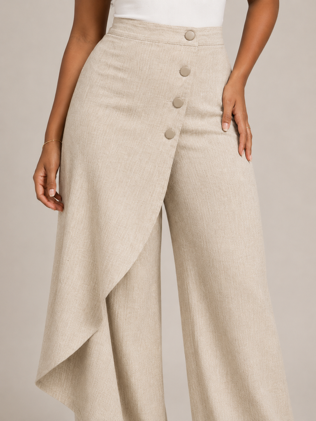 Taneira - Dames palazzobroek met asymmetrische overslag en knoopdetails