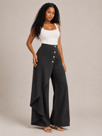 Taneira - Dames palazzobroek met asymmetrische overslag en knoopdetails
