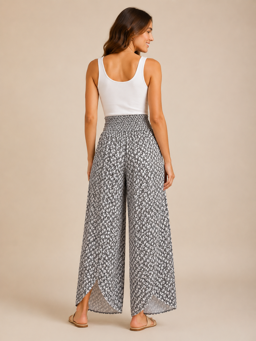 Tamesha - Dames palazzobroek met grafische print en hoge taille