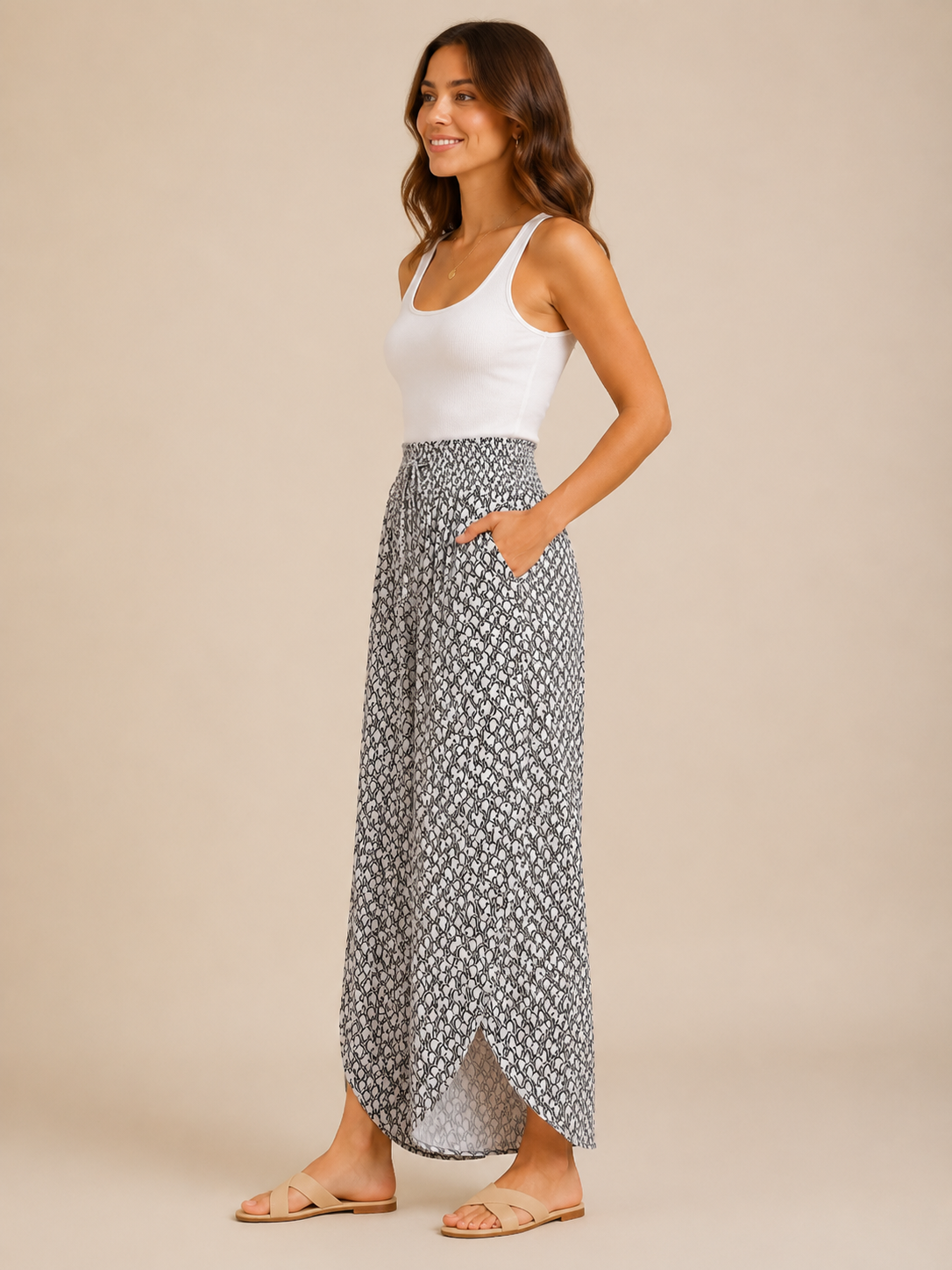 Tamesha - Dames palazzobroek met grafische print en hoge taille