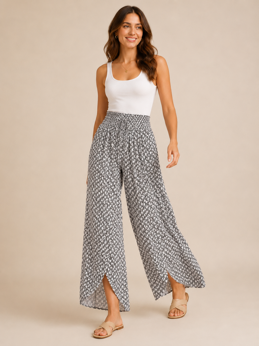 Tamesha - Dames palazzobroek met grafische print en hoge taille