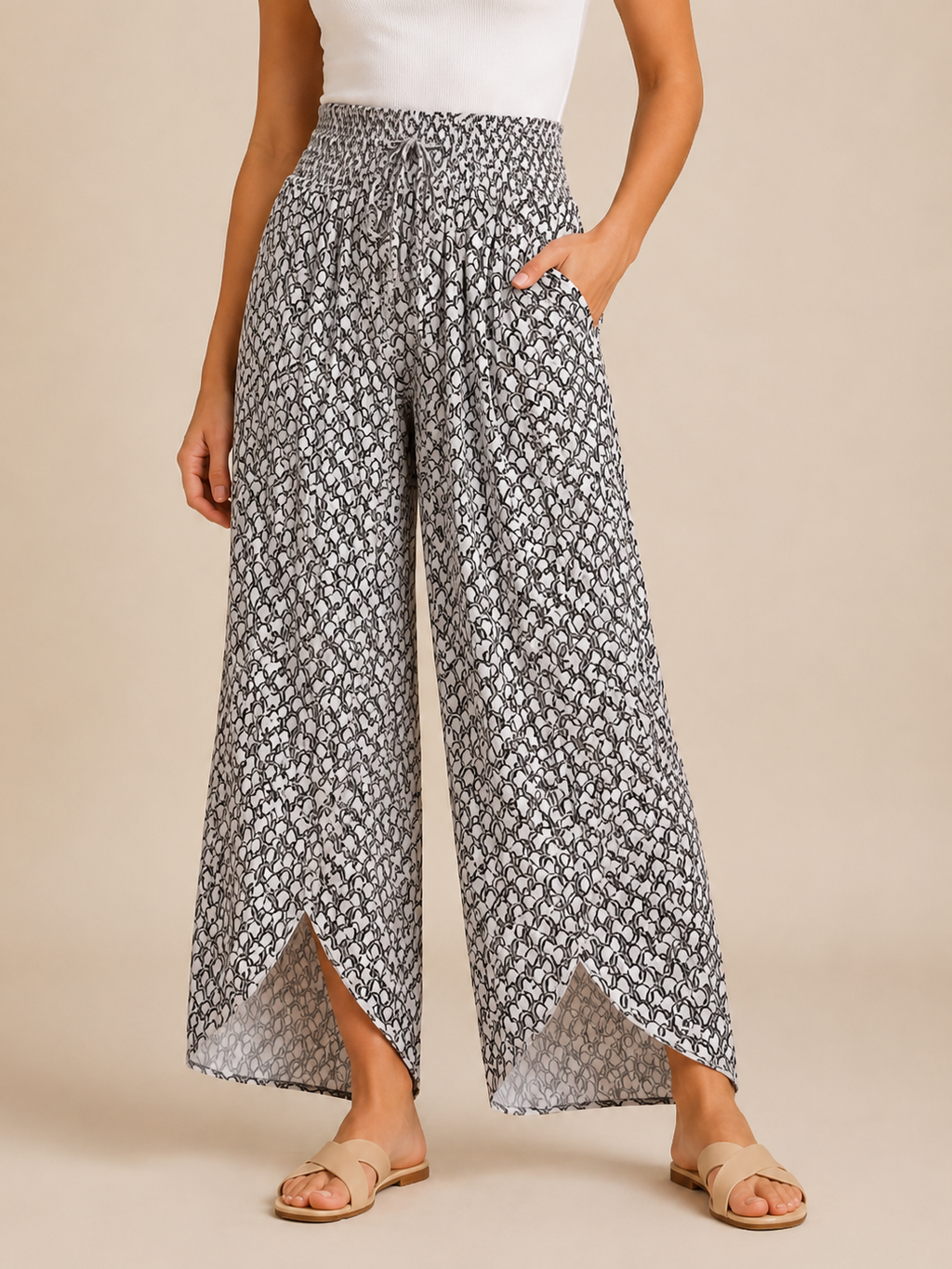Tamesha - Dames palazzobroek met grafische print en hoge taille