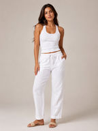 Terenza - Katoenlinnen broek met hoge taille en elastische tailleband