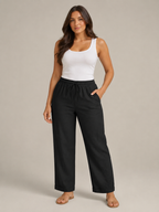 Terenza - Katoenlinnen broek met hoge taille en elastische tailleband