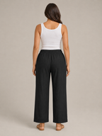 Terenza - Katoenlinnen broek met hoge taille en elastische tailleband
