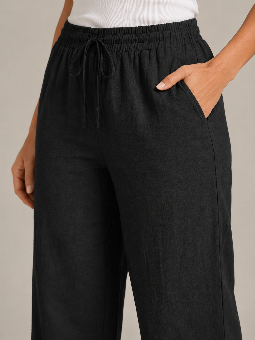 Terenza - Katoenlinnen broek met hoge taille en elastische tailleband