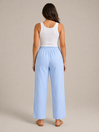 Terenza - Katoenlinnen broek met hoge taille en elastische tailleband