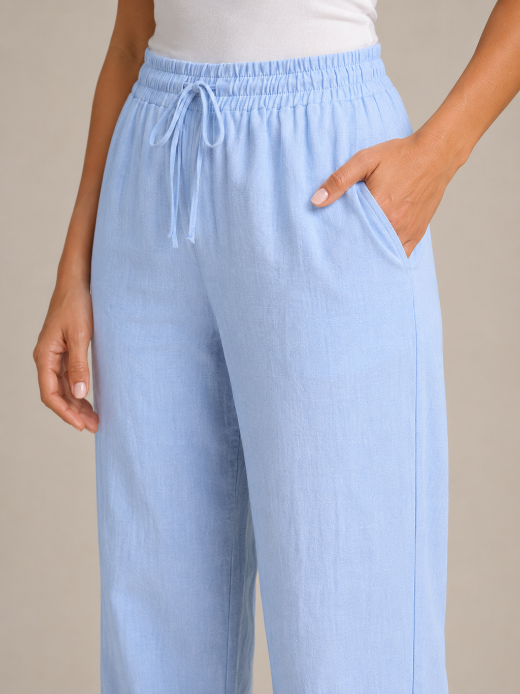 Terenza - Katoenlinnen broek met hoge taille en elastische tailleband