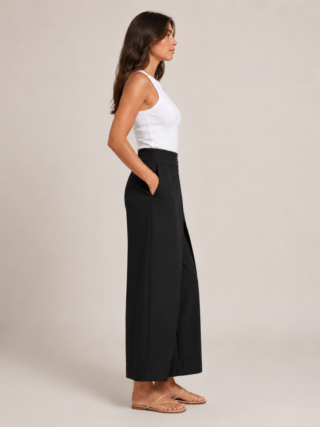 Thyra - Katoenen damesbroek met elastische taille en rechte pijpen