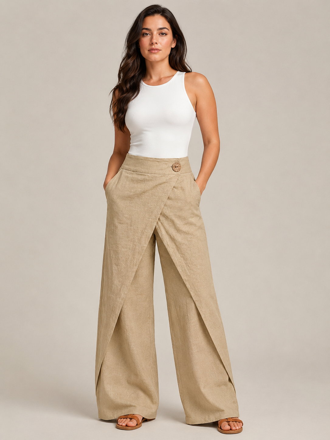 Thyra - Katoenen damesbroek met elastische taille en rechte pijpen