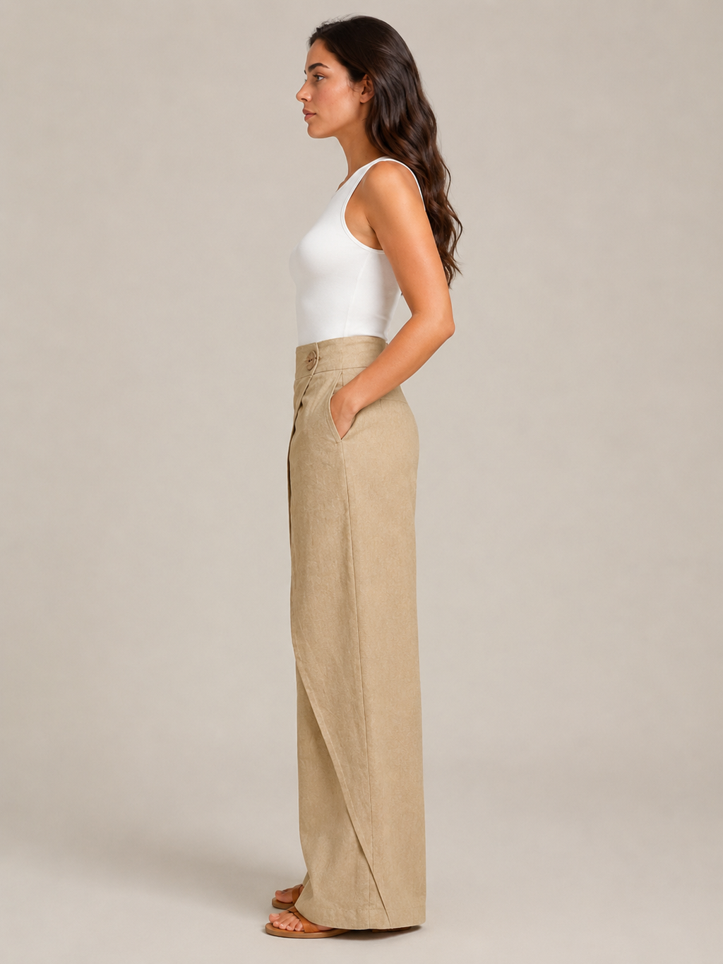 Thyra - Katoenen damesbroek met elastische taille en rechte pijpen