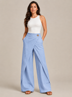 Thyra - Katoenen damesbroek met elastische taille en rechte pijpen
