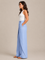 Thyra - Katoenen damesbroek met elastische taille en rechte pijpen