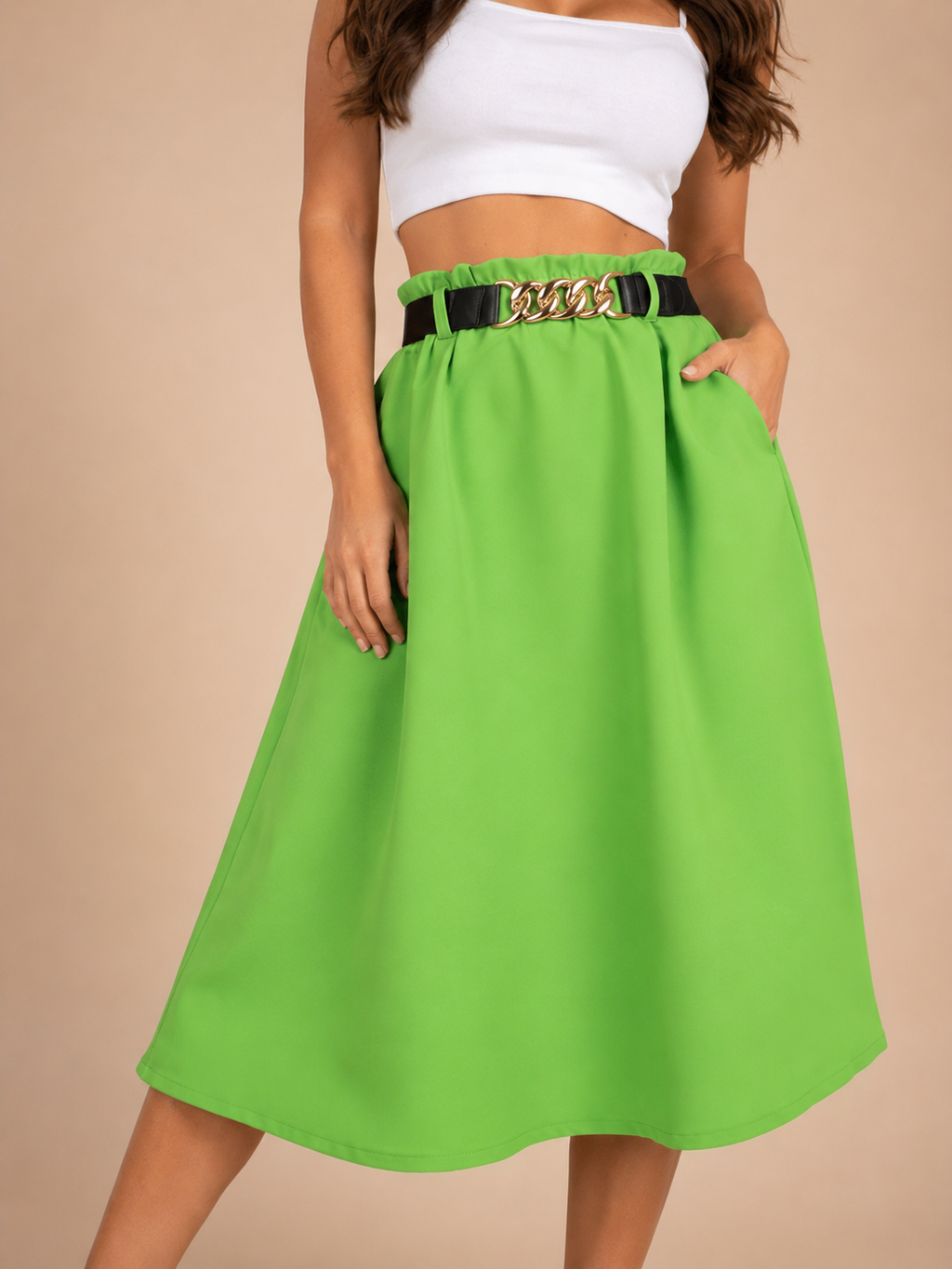Parel - Fresh Lime Dames Midi-rok Met Hoge Taille