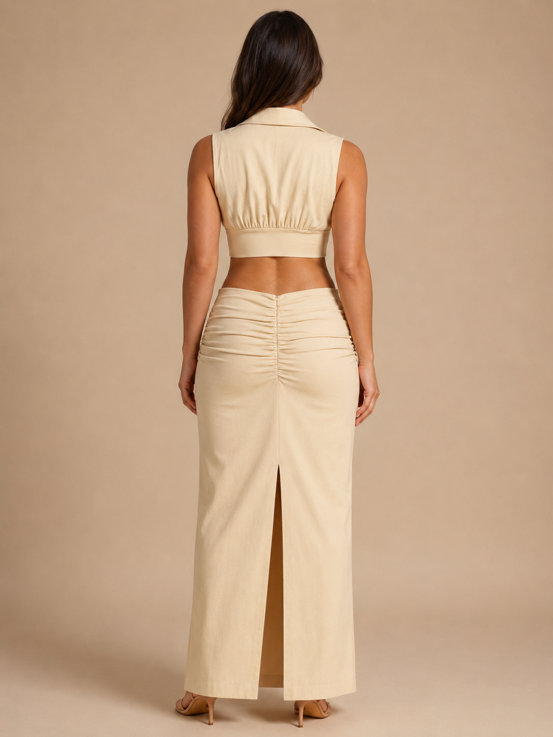 Prisca - Beige Dames Tweedelige Set Met Soepelvallende Pasvorm