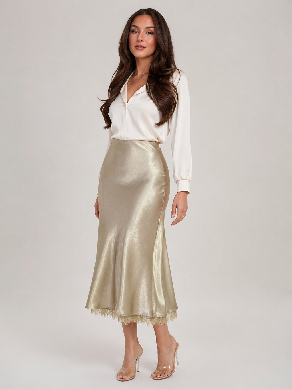 Peggy - Beige Dames Maxi-rok Met A-lijn En Elastische Taille