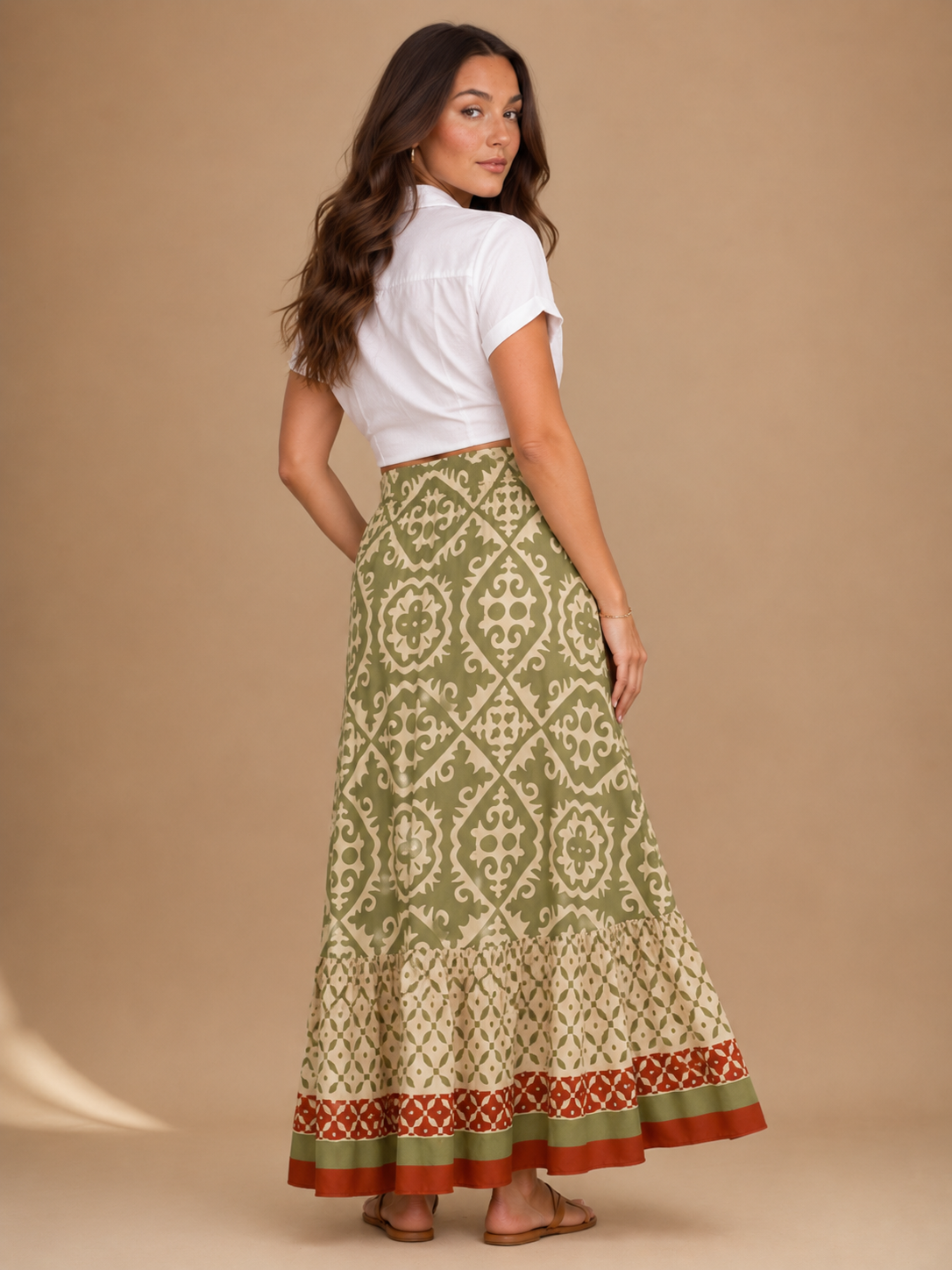 Pomeline - Meerkleurige Dames Maxi-rok Met Mediterrane Print