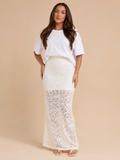 Perline - Beige Dames Kanten Maxi-rok Met Semi-transparante Afwerking