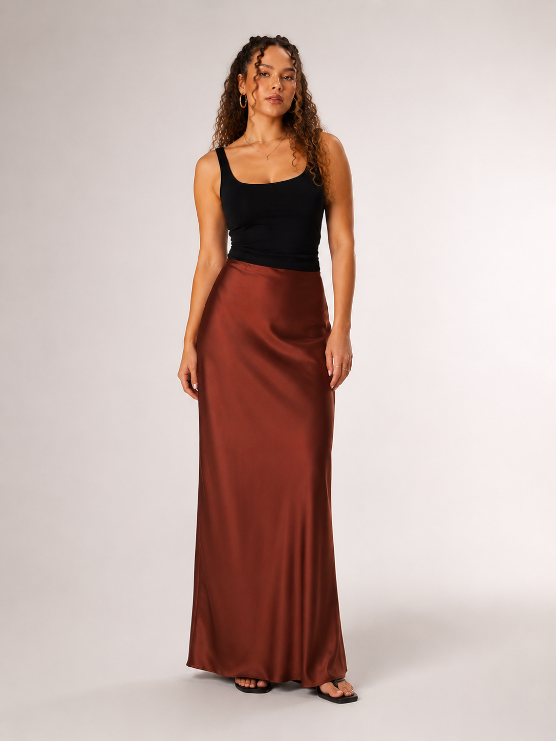 Priya - Satijnen Dames Maxi-rok Met Hoge Taille
