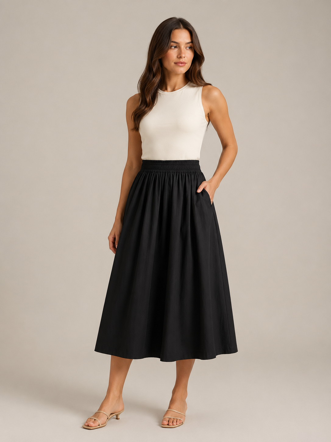 Polina - Dames Midi-rok Met Hoge Taille En Plooien