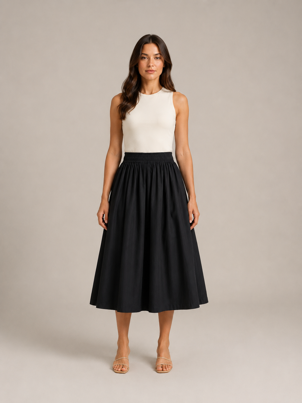 Polina - Dames Midi-rok Met Hoge Taille En Plooien