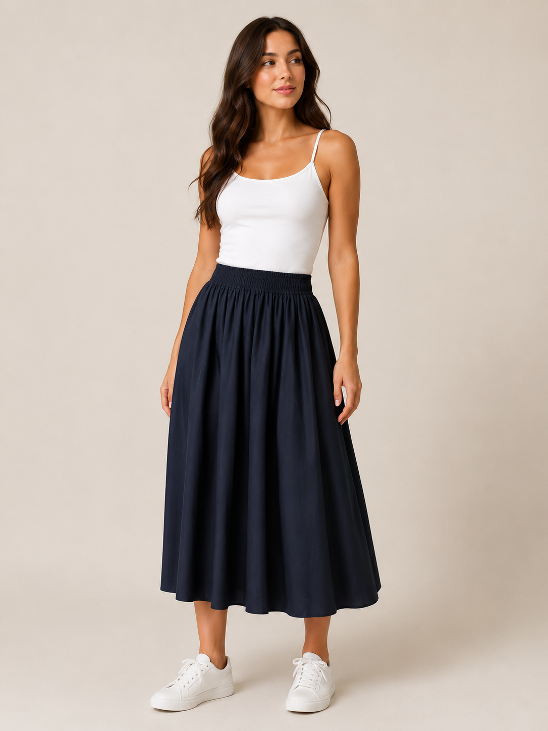 Polina - Dames Midi-rok Met Hoge Taille En Plooien
