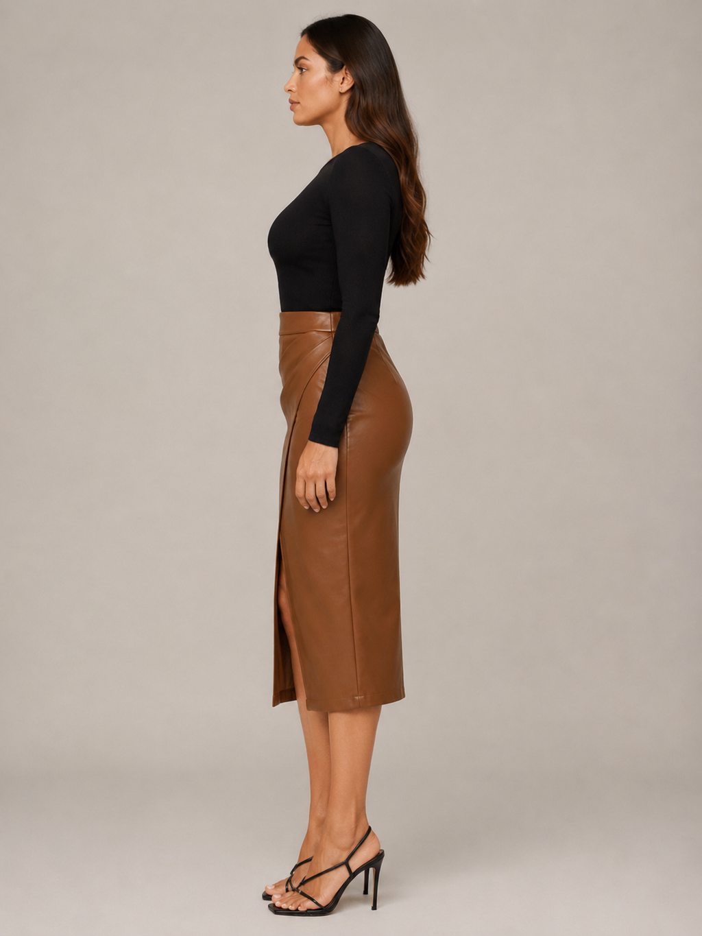 Prudence - Dames Leren Look Plissé Rok Met Hoge Split