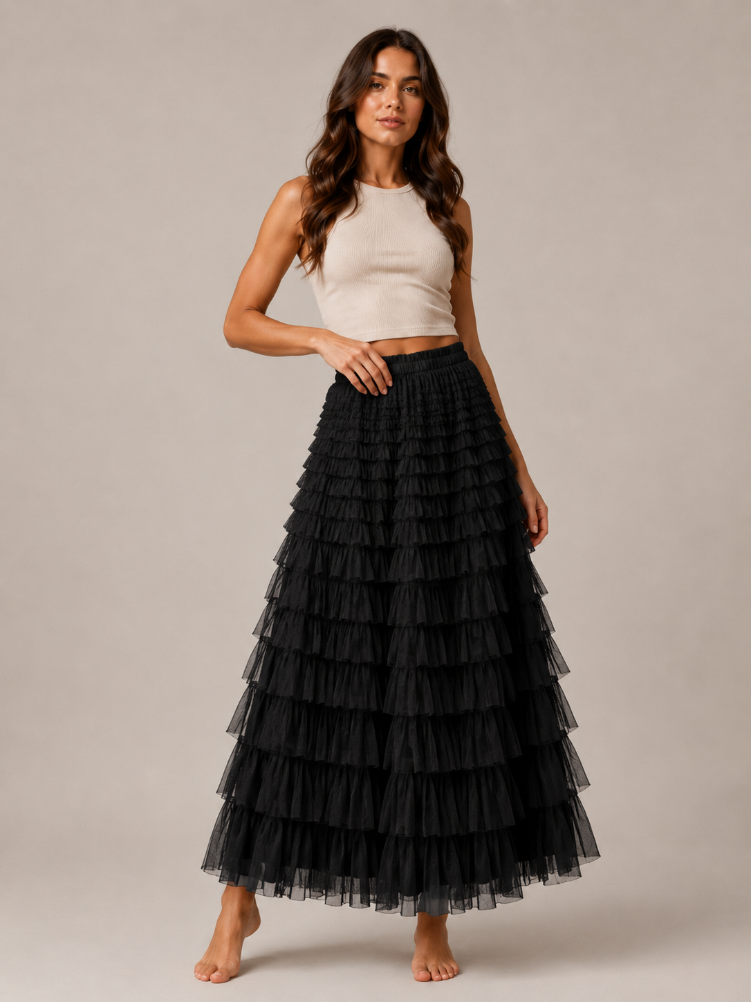 Polly - Tule Dames Maxi-rok Met Elastische Tailleband