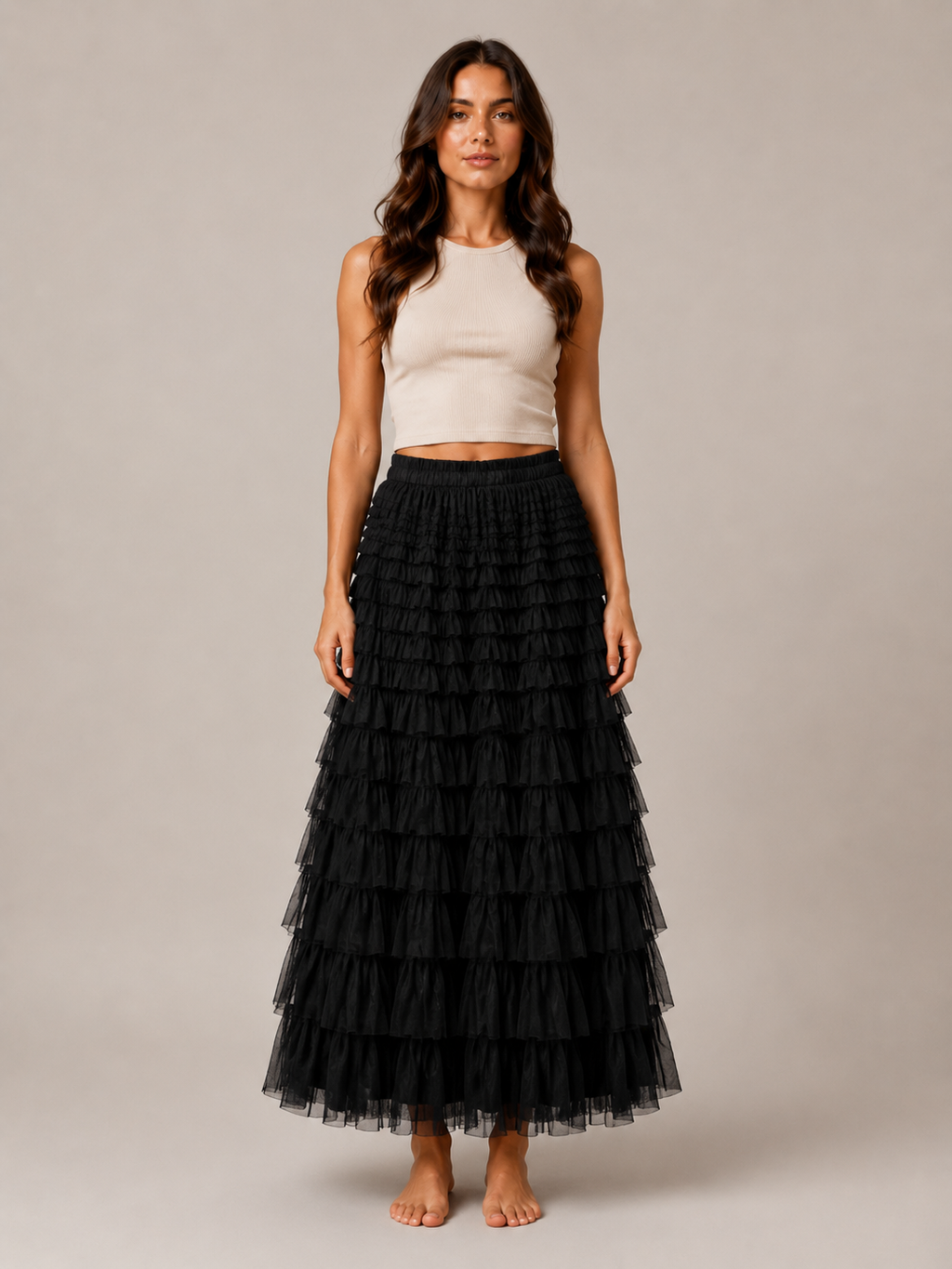 Polly - Tule Dames Maxi-rok Met Elastische Tailleband