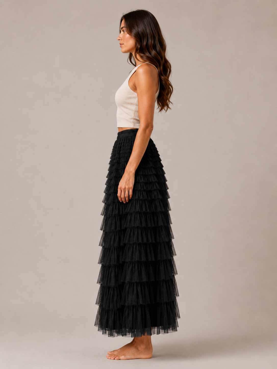 Polly - Tule Dames Maxi-rok Met Elastische Tailleband