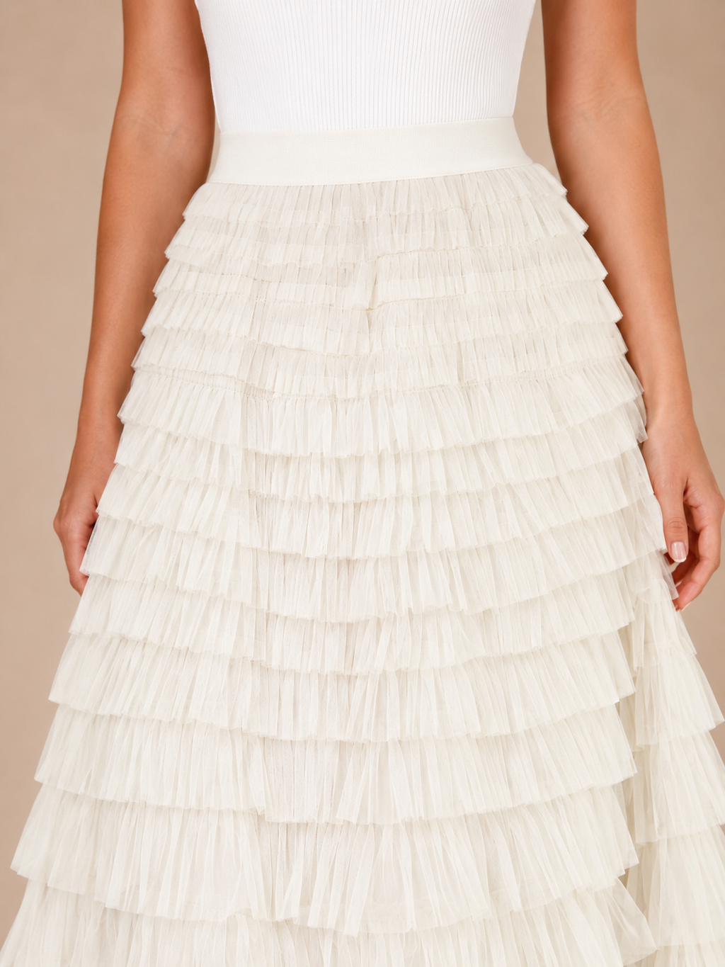 Polly - Tule Dames Maxi-rok Met Elastische Tailleband