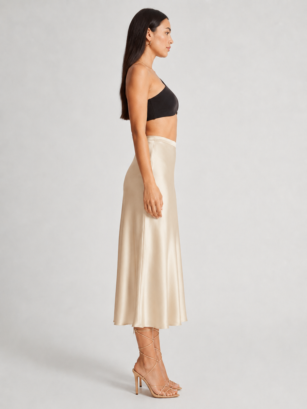 Parisa - Satijnen Dames Midi-rok Met Hoge Taille