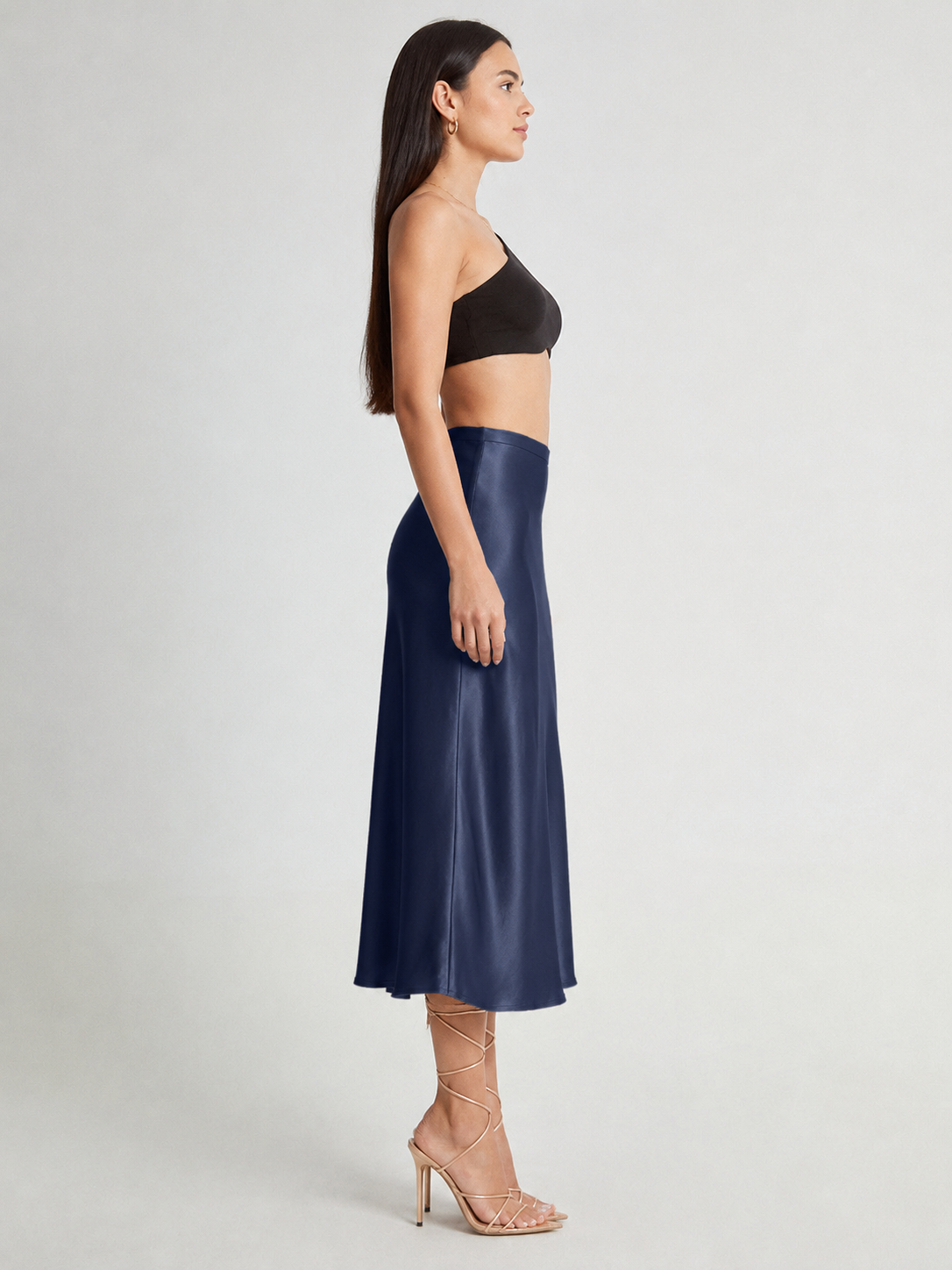 Parisa - Satijnen Dames Midi-rok Met Hoge Taille