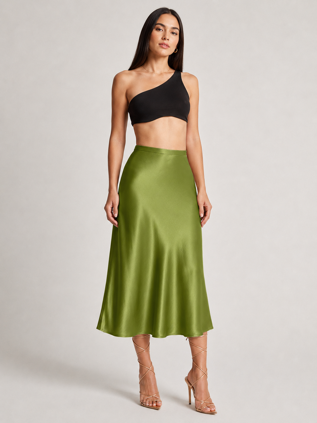 Parisa - Satijnen Dames Midi-rok Met Hoge Taille