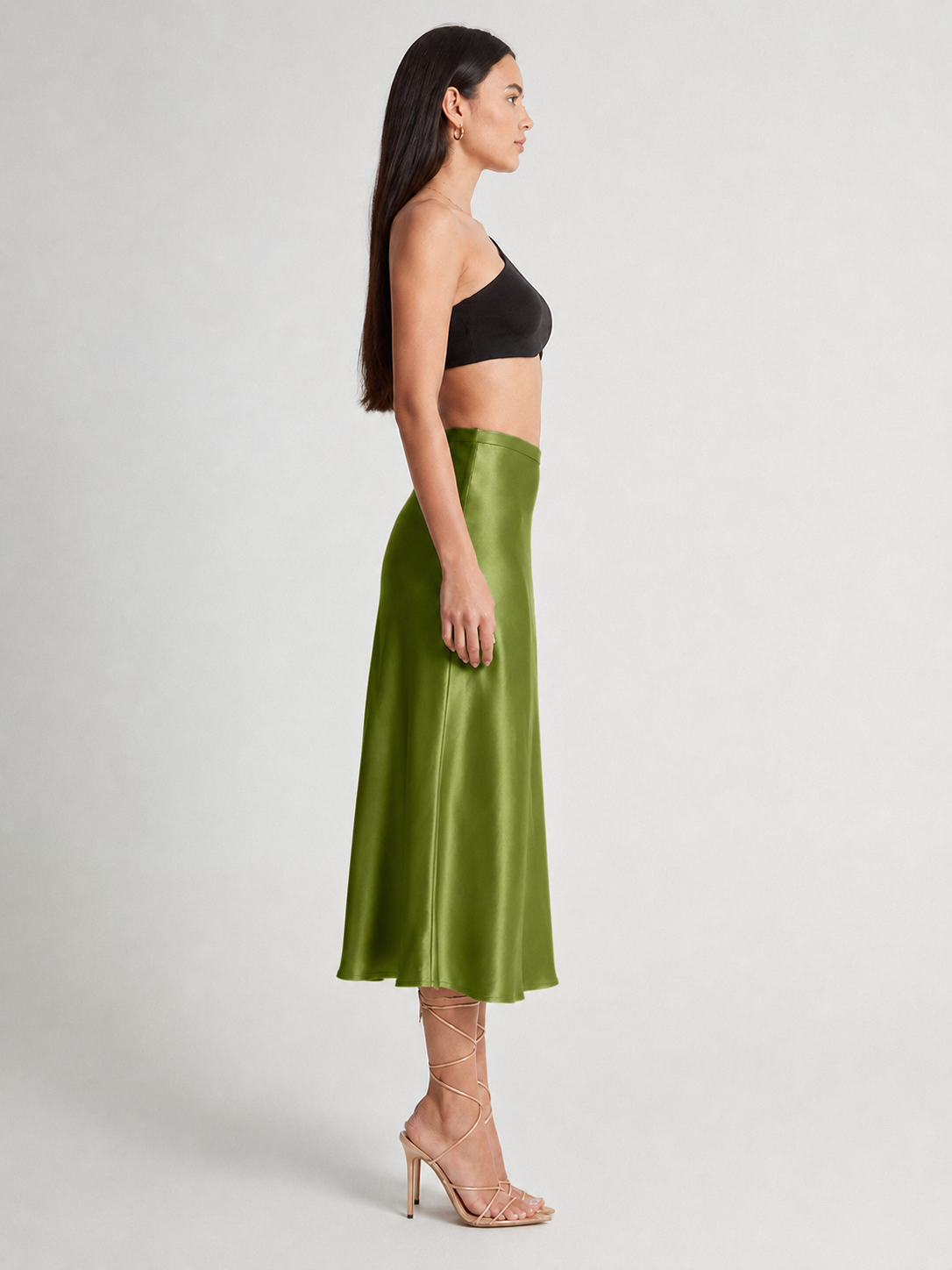 Parisa - Satijnen Dames Midi-rok Met Hoge Taille
