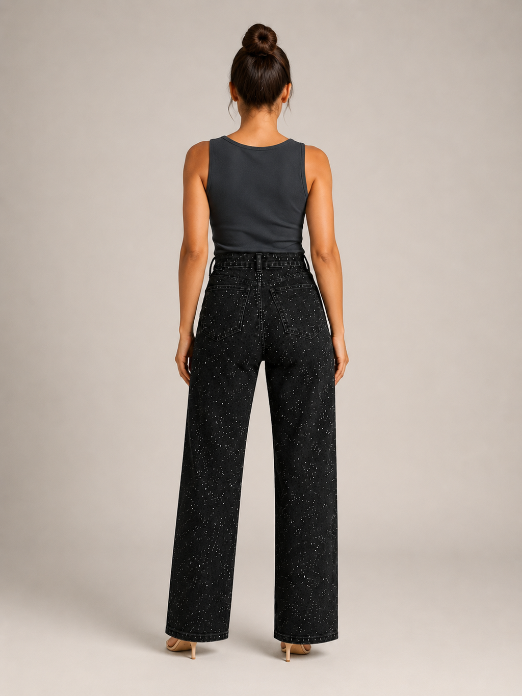 Pernia - Dames high-waist jeans met rechte pijpen en glitterdetails