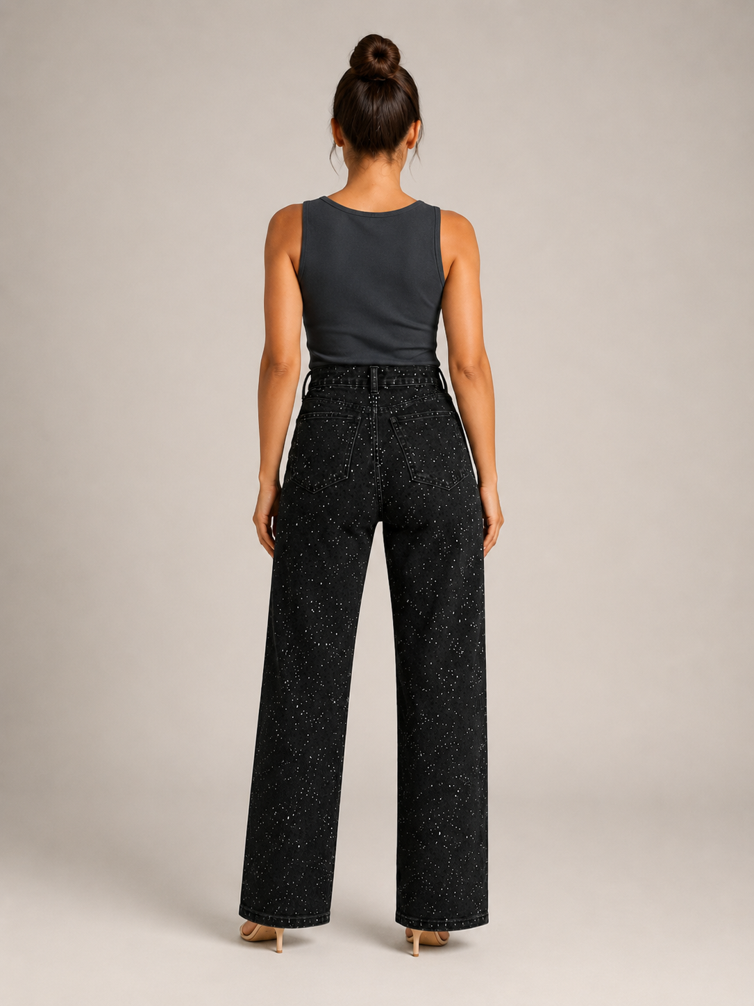 Pernia - Dames high-waist jeans met rechte pijpen en glitterdetails