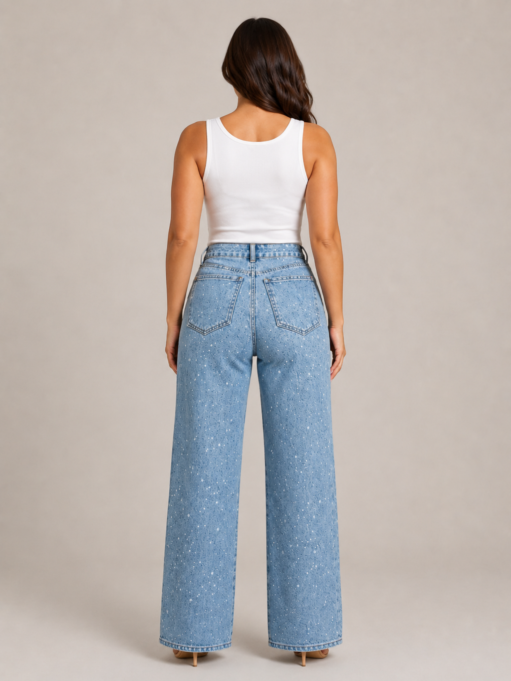 Pernia - Dames high-waist jeans met rechte pijpen en glitterdetails