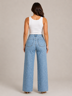 Pernia - Dames high-waist jeans met rechte pijpen en glitterdetails