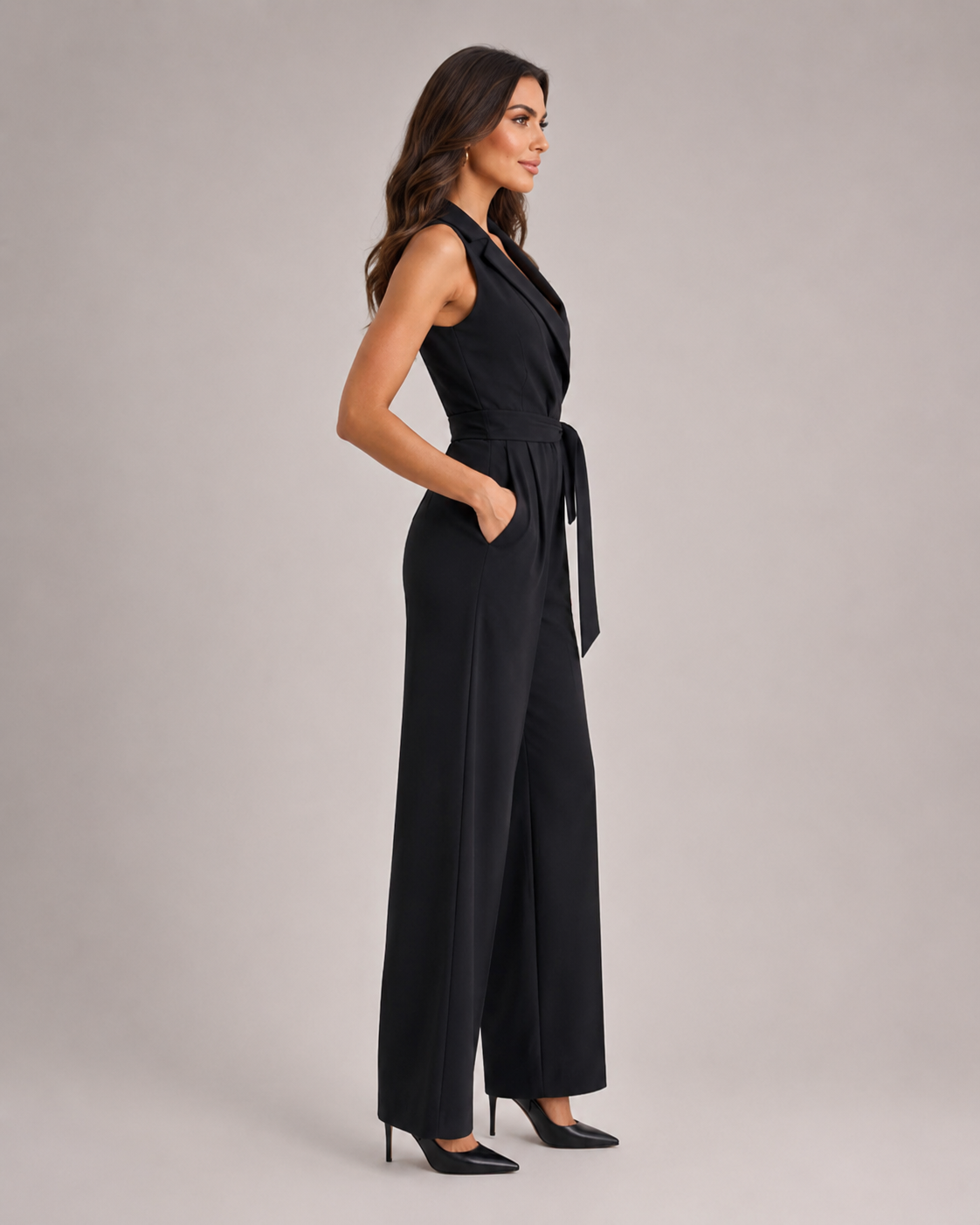 Hélianne - Mouwloze Jumpsuit met Diepe V-hals en Tailleband