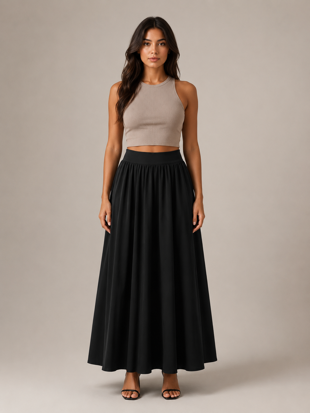 Pavla - Dames Maxi-rok Met Hoge Taille En Plissé-look